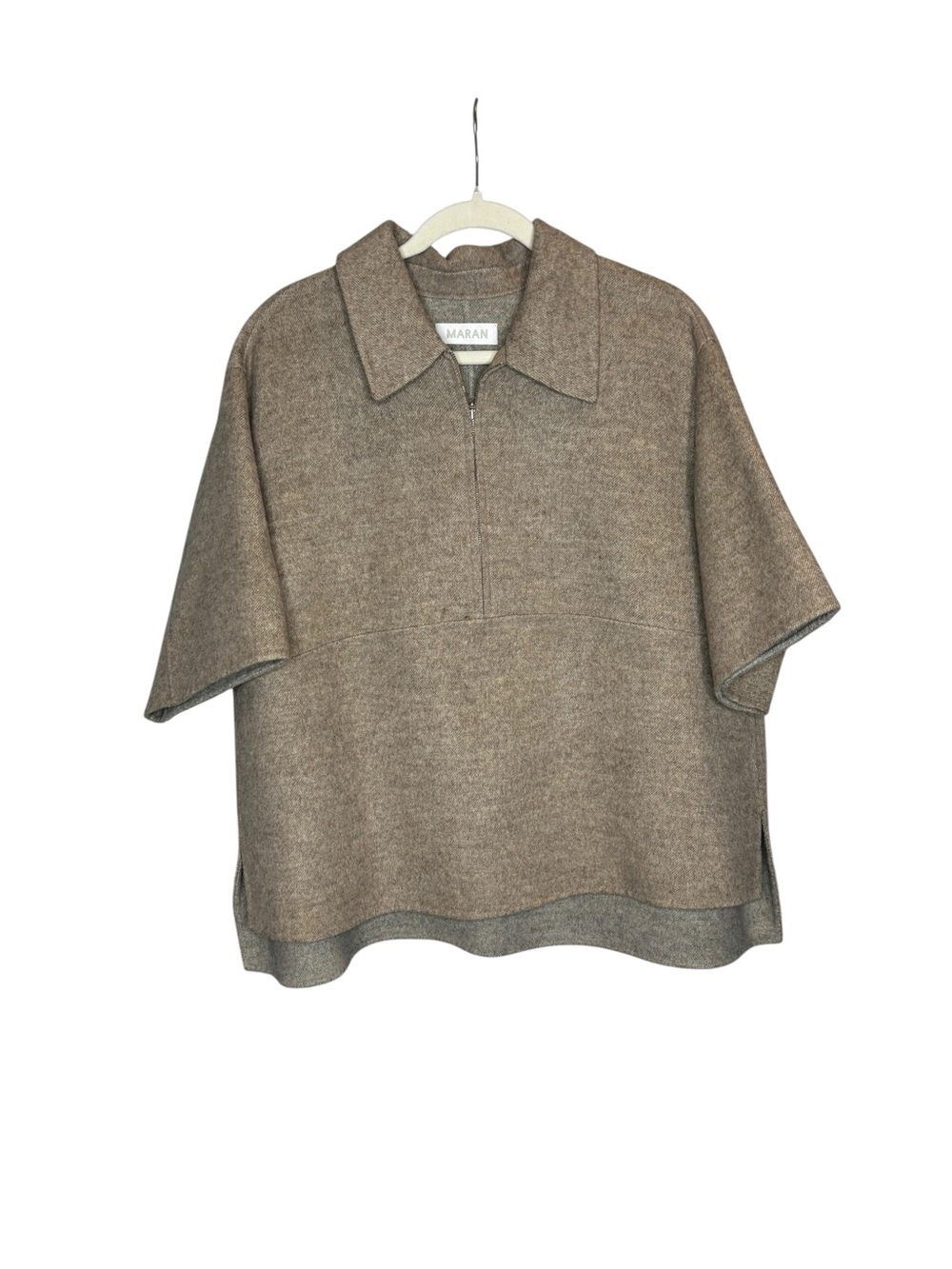 MARAN Oversized Wool Polo Knit Shirt One Size Taupe